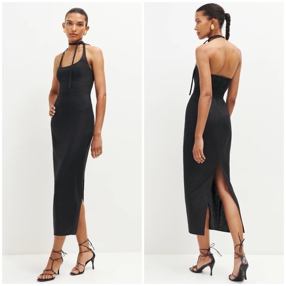 Reformation Dresses & Skirts - 💋Reformation linen Black Backless Halter Sheath Dress size 8